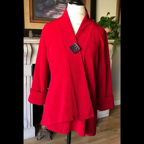 Cover Charge Jackets & Blazers - COVER CHARGE Asymmetrical Jacket / Topper Red One Fabulous Button Size S